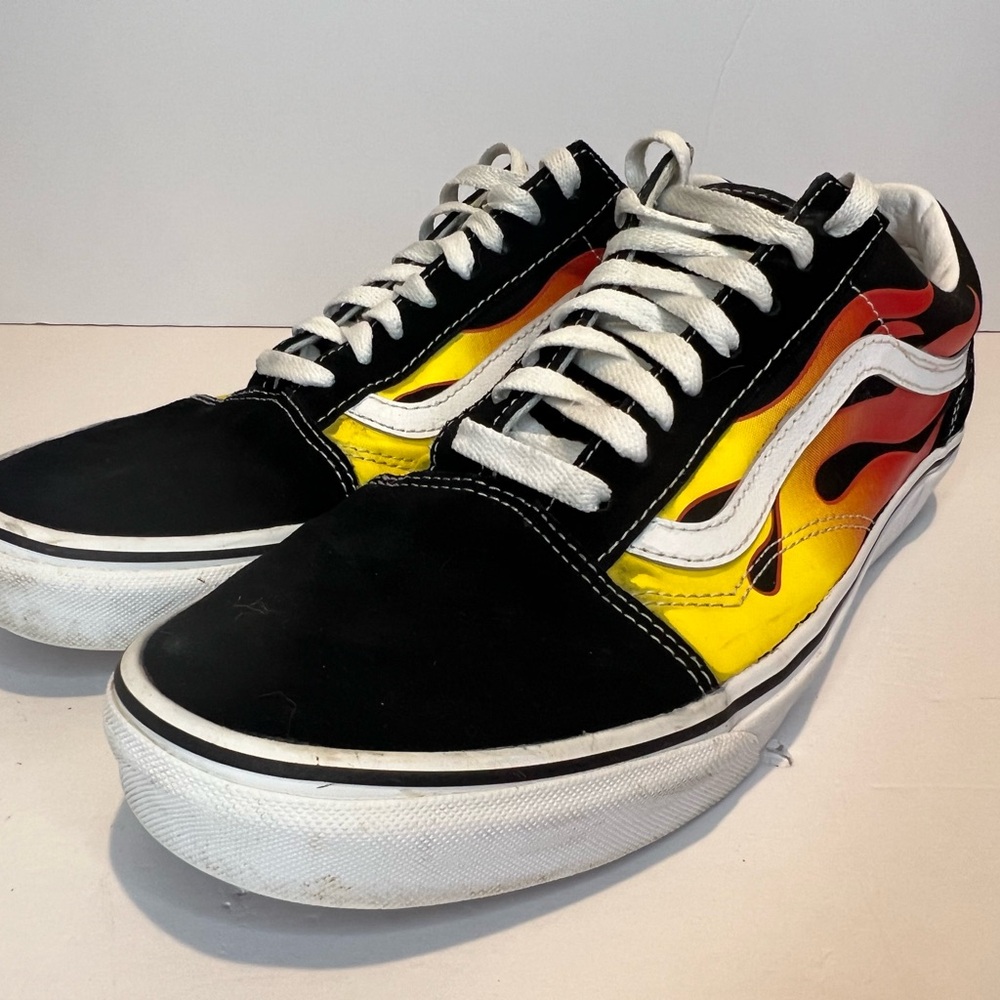 Vans Men's Black and Yellow Flame Sneakers 11.5